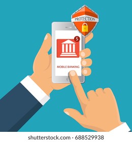 Concept for mobile banking and online payment. Vector flat illustration. Flat cartoon style. Send money via smartphone