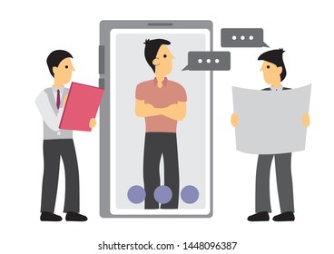 Concept of a mobile chat or conversation of people via mobile phones. Illustrate globalization or connection. Flat isolated vector cartoon illustration.