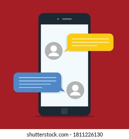 Concepto de un chat móvil o conversación de personas a través de teléfonos móviles.