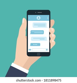 Concept of a mobile chat or conversation of people via mobile phones.