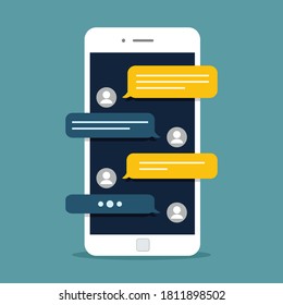 Concept of a mobile chat or conversation of people via mobile phones.