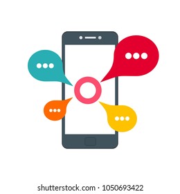Concept of a mobile chat, social network concept. Flat design illustration.