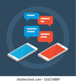 Concept of a mobile chat, social network concept. Flat design illustration.