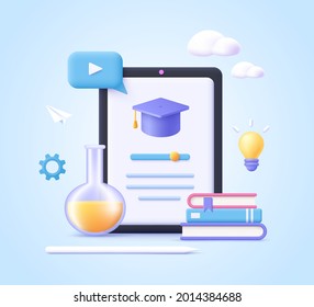 Concept of mobile learning, e-learning and online courses application. Education and back to school. 3d realistic vector illustration. - Shutterstock ID 2014384688