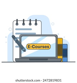 Concept of mobile learning, e-learning and online course application. Education and back to school. Notebook, Hand Phone With Pencil Cartoon Vector Icon Illustration. Education Vector Concept.
