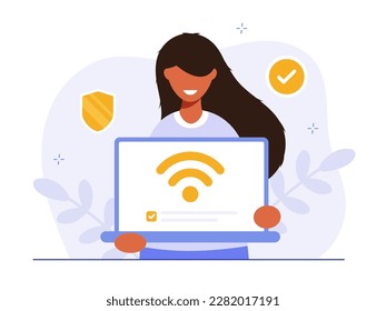 Concept of mobile network, wireless Internet connection technology. Wifi illustration. People use device to connect Internet network Modern colorful flat vector illustration for poster, banner.