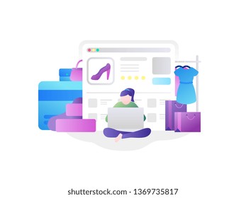 concept of mobile Online Shopping, and cart, bag, Modern Vector illustration for website and mobile website