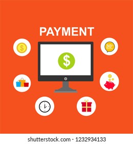 Concept of mobile payments, personal data protection. Transfer money from card. Computer and bank card isolated on colored background. Vector illustration.