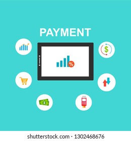 Concept of mobile payments, personal data protection. Transfer money from card. Computer and bank card isolated on colored background. Vector illustration.