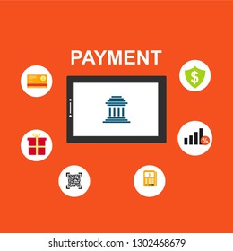 Concept of mobile payments, personal data protection. Transfer money from card. Computer and bank card isolated on colored background. Vector illustration.