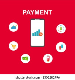 Concept of mobile payments, personal data protection. Transfer money from card. Computer and bank card isolated on colored background. Vector illustration.