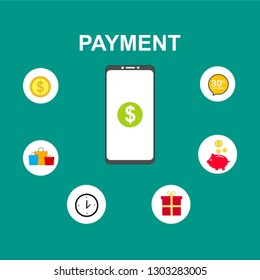 Concept of mobile payments, personal data protection. Transfer money from card. Computer and bank card isolated on colored background. Vector illustration.
