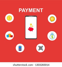 Concept of mobile payments, personal data protection. Transfer money from card. Computer and bank card isolated on colored background. Vector illustration.