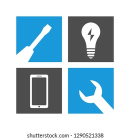 Concept of mobile phone repair. Horizontal banner with smartphone and tools. Service electronic technic. Colorful vector line art background with place for text
