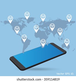 Concept Mobile phone with Web icons, Business icons and Technology icons for technology and business concept, Vector Illustration EPS 10.