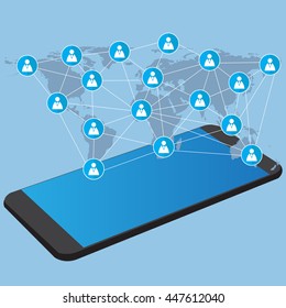 Concept Mobile phone with Web icons, Business icons and Technology icons for technology and business concept, Vector Illustration EPS 10.