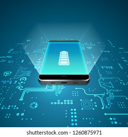 concept of mobile technology, realistic mobile phone with electronic background