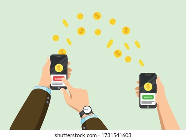 Concept of mobile wallet transfers. Modern flat style concept vector illustration isolated on white background.