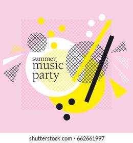 concept modern abstract party poster vector illustration. Print and web design template for summer concert, party, invitation, card in memphis post-modernist style.
