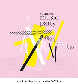 concept modern abstract party poster vector illustration. Print and web design template for summer concert, party, invitation, card in memphis post-modernist style.