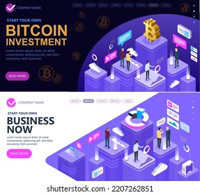 Concept of a modern business site, Marketing and finance vector isometric concept, Business people working together and developing a successful business strategy