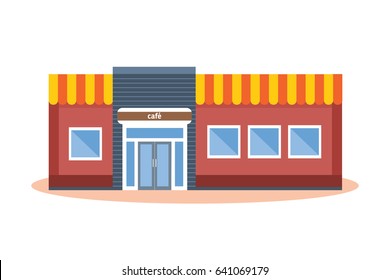 Concept of modern city cafe building facade. City building. Vector illustration isolated on white background.