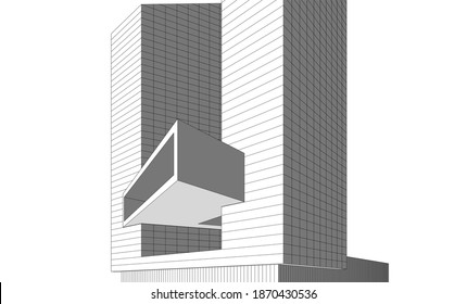Concepto de construcción comercial moderna vector 3d ilustración