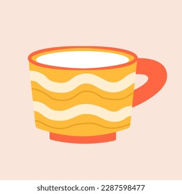 Concept Modern cup mug jar. This illustration features a flat vector design concept of a modern orange cup with wave lines. Vector illustration.
