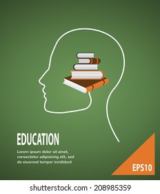 The concept of modern education. Infographic Template with profile head, with lightbulb and books 