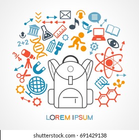 The concept of modern education. Template with science and education icons. The generation of knowledge. File is saved in 10 EPS version.