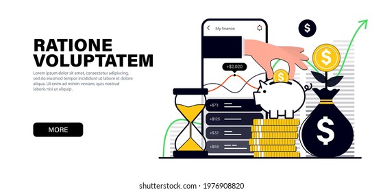 Concept in modern flat black colors for website and mobile website development on the topic Save Investment, multiplication of capital. Strategy and return on investment