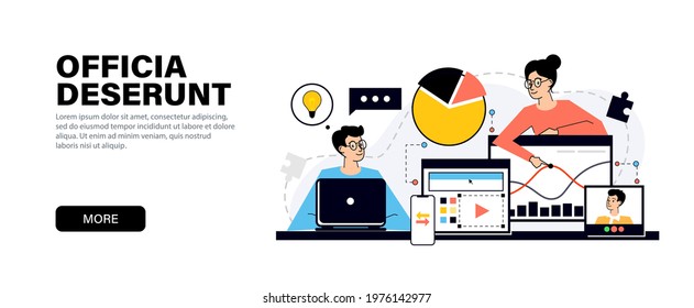 Concept in modern flat colors for website and mobile website development on the topic of business partnership, analytics or teamwork, online work on a project in a team