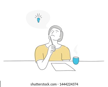 Concept of modern ideas, brainstorming, work on ideas. Linear Vector Illustration