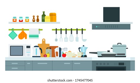 Concept of modern kitchen vector illustration in flat style.