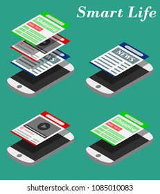 Concept of modern mobile app for smart phones with different user interface elements.