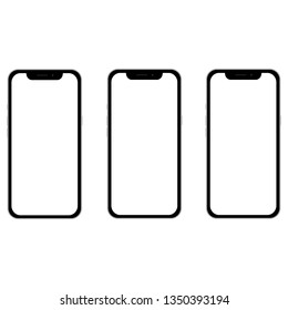  Concept of modern phones with empty screens, realistic white begraund, mobile templates for demostration.