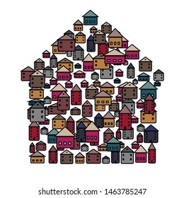 The concept of modern real estate, a house-like structure consisting of many small houses, can serve as a logo for real estate companies.