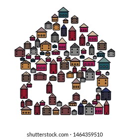 The concept of modern real estate, a house-like structure consisting of many small houses, can serve as a logo for real estate companies.
