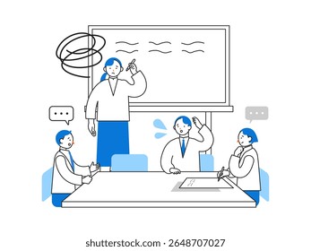 Concept: modern, smart, transformative. Cartoon character heads of People driving digital change. Close-up illustrations of Struggling in a Meeting. Vector illustration.
