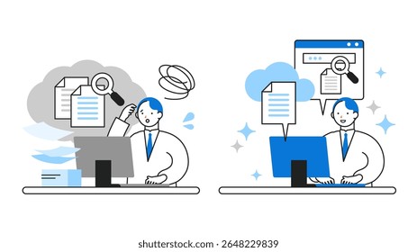 Concept: modern, smart, transformative. A collection of cartoon character heads of People driving digital change. Close-up illustrations of Cloud Document Control. Vector illustration.