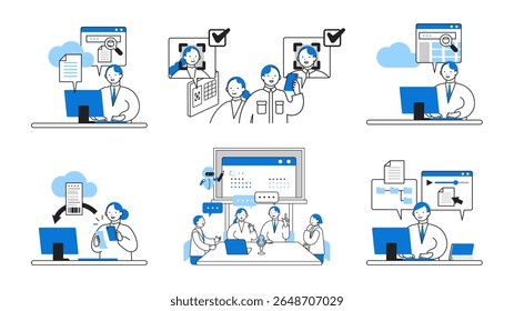 Concept: modern, smart, transformative. A collection of cartoon character heads of People driving digital change. Close-up illustrations of Cloud Document Control. Vector illustration.