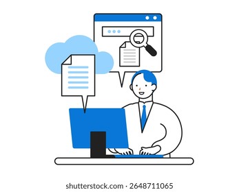 Concept: modern, smart, transformative. A collection of cartoon character heads of People driving digital change. Close-up illustrations of Cloud Document Control. Vector illustration.