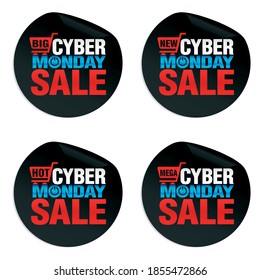 Concept modern stickers set, big, new, hot, mega cyber monday sale. Vector illustration