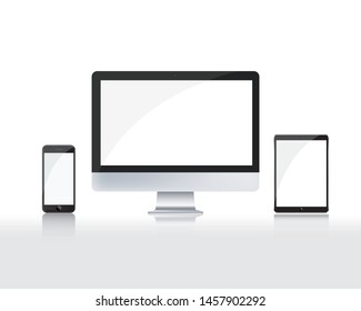 Concept is modern technology to meet the digital world. Phone, computer, gadget, put together vector images.