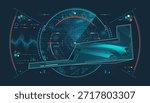 concept of modern warfare technology or aerospace engineering, graphic of military aircraft with stealth technology and futuristic radar elements as interface