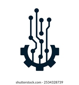 Concept modernization, implementation of electronic technologies. Vector linear icon isolated on white background.