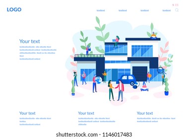 Concept modular Smart home for web page, social media, documents. technology system with centralized control Vector illustration, modern house. modular, electro car, eco house, save planet.