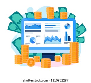 Concept money, business, office, workers are studying the infographic for web page, banner, presentation, social media, documents, cards, posters. Vector illustration, analysis of the evolution