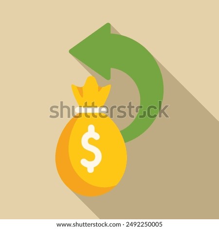 Concept of money circulation, refund or cashback with money bag and a rotating arrow