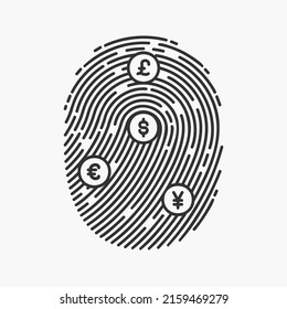 Concept of Money currency digital security, fingerprint DNA vector illustration.